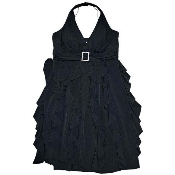 Vintage Betsy & Adam 90's Y2K Halter Neck Ruffle Goth Knee Length Dress S 14W - Picture 5 of 17